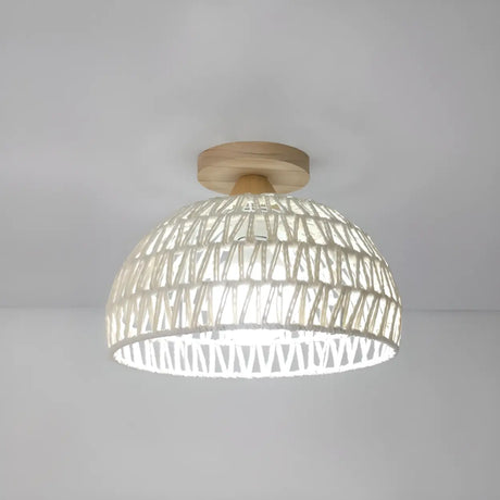 Hallway Woven Dome Semi-Flush Mount Ceiling Light Image - 2