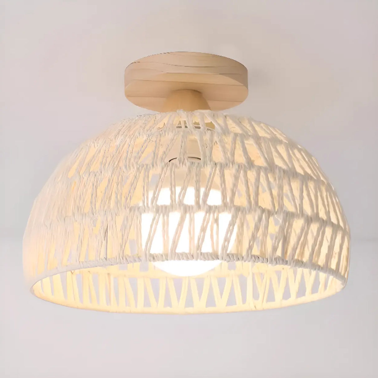 Hallway Woven Dome Semi-Flush Mount Ceiling Light Image - 5