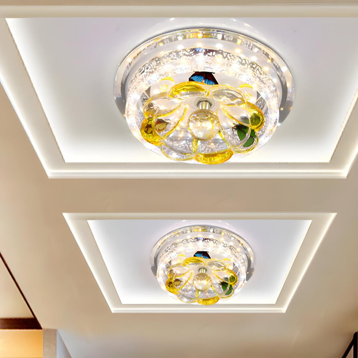 Hallway Yellow Flower Crystal LED Flush Mount Light Image - 1