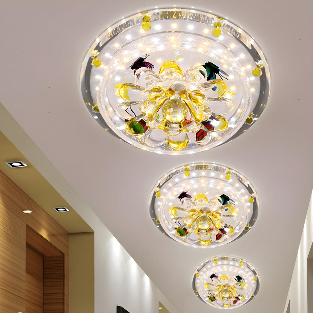 Hallway Yellow Flower Crystal LED Flush Mount Light Image - 2