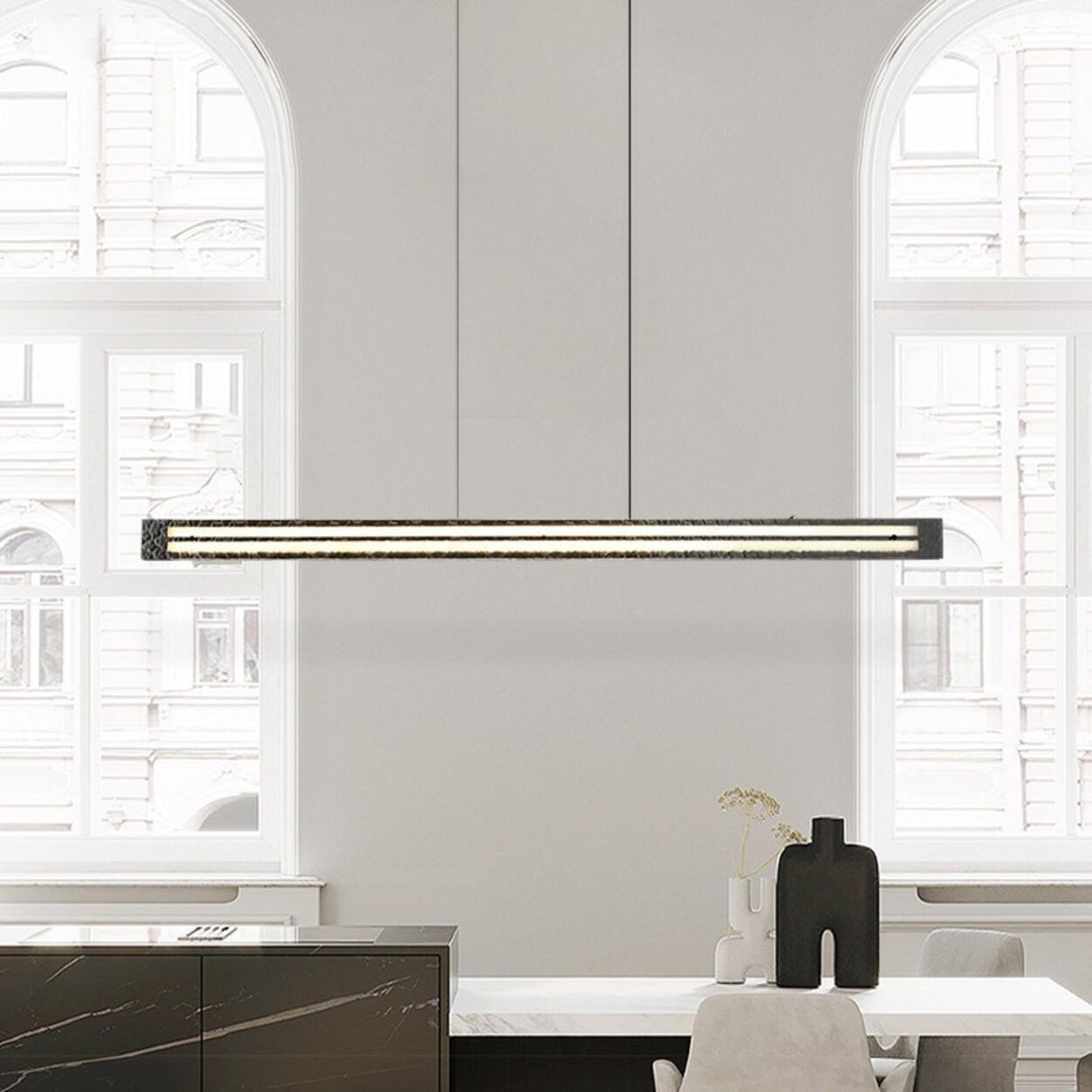 Hammered Black Linear Pendant Light Kitchen Island Image - 3