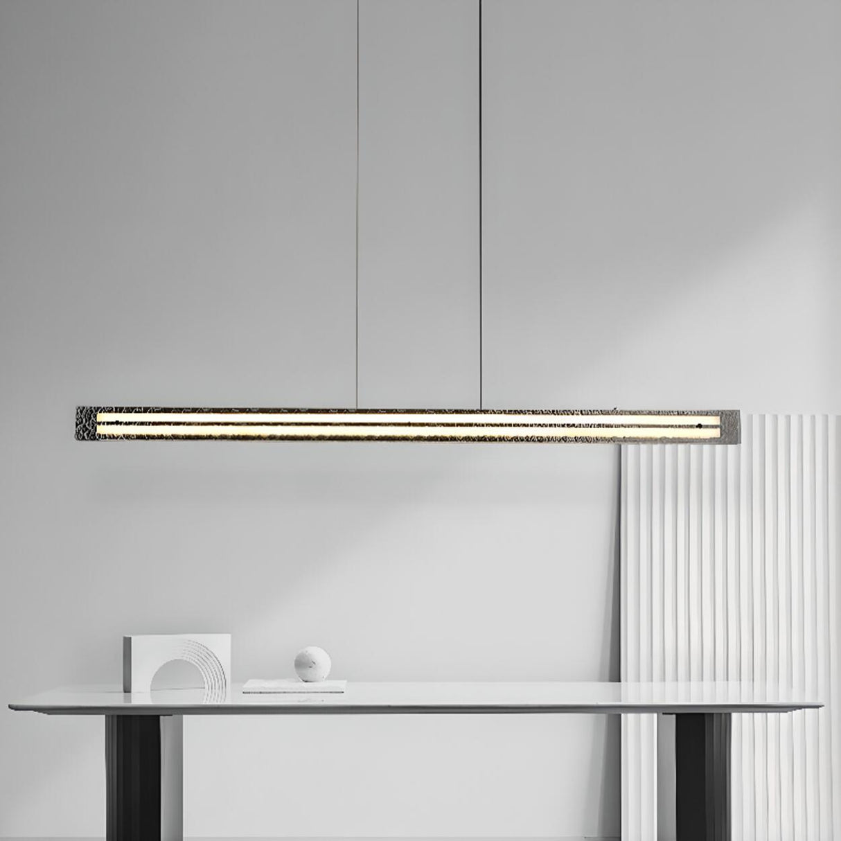 Hammered Black Linear Pendant Light Kitchen Island Image - 4