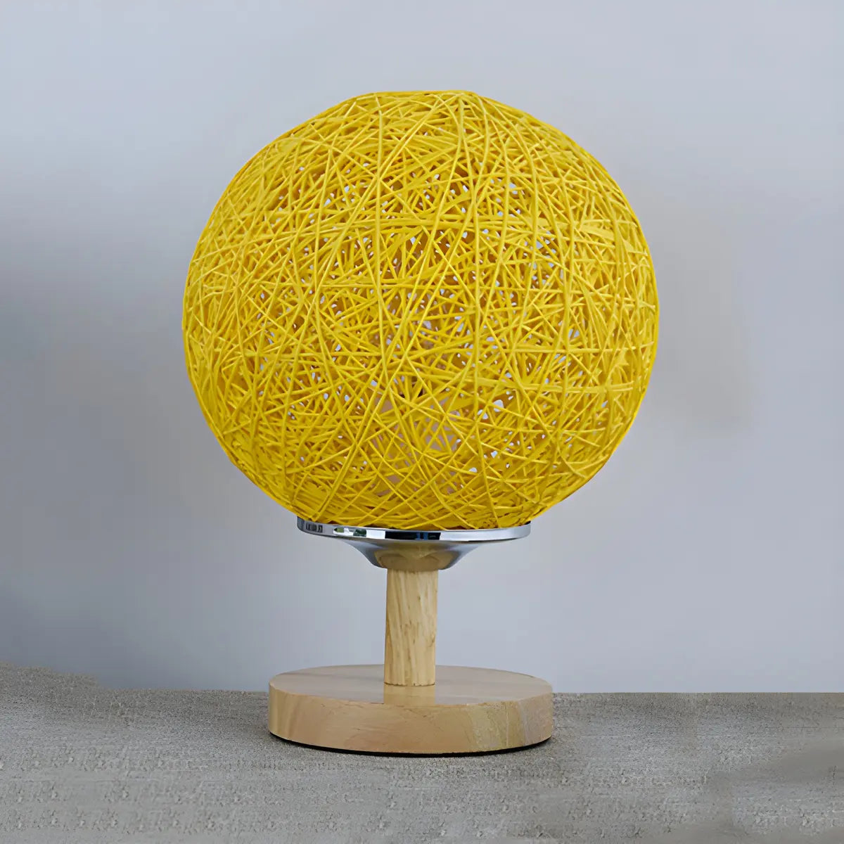 Hand-Woven Rattan Global Shade Wooden Base Table Lamp Image - 10