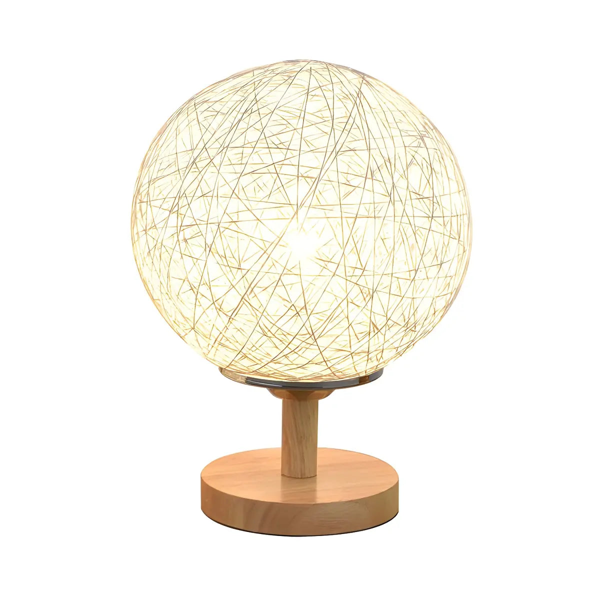 Hand-Woven Rattan Global Shade Wooden Base Table Lamp Image - 11