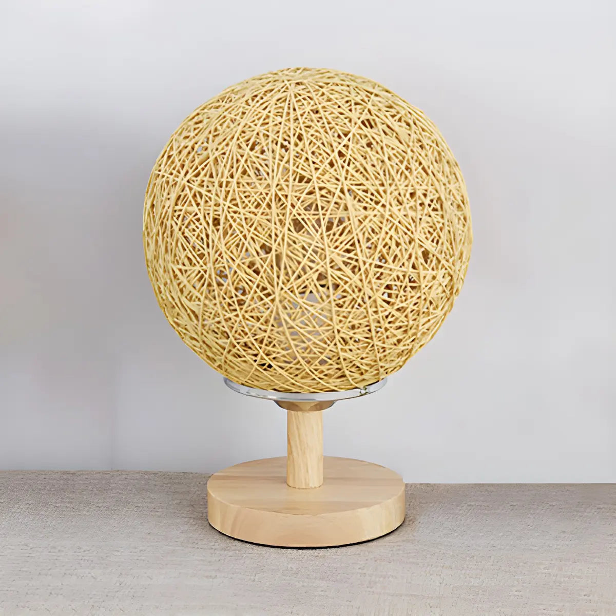 Hand-Woven Rattan Global Shade Wooden Base Table Lamp Image - 13