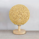 Hand-Woven Rattan Global Shade Wooden Base Table Lamp Image - 13