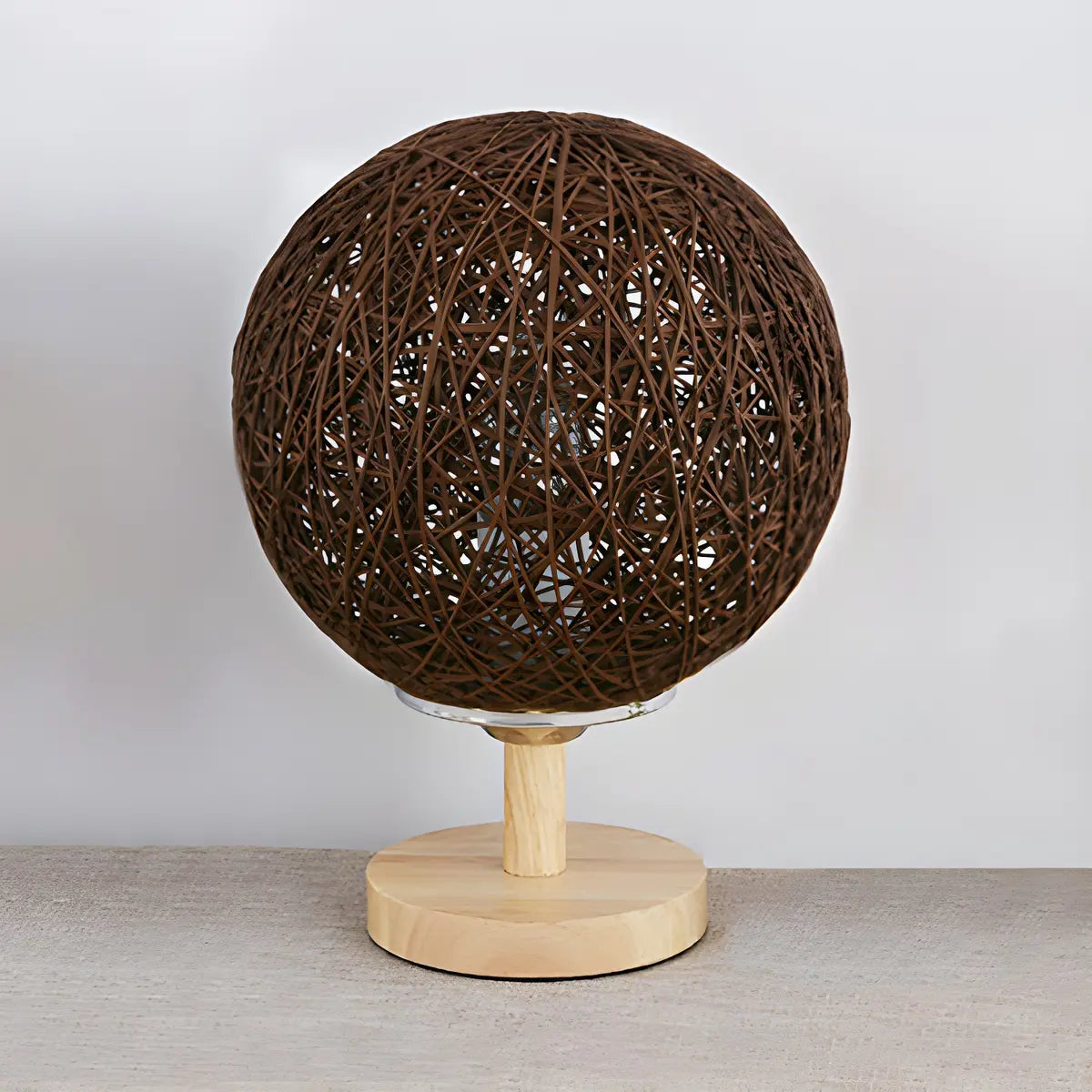 Hand-Woven Rattan Global Shade Wooden Base Table Lamp Image - 14