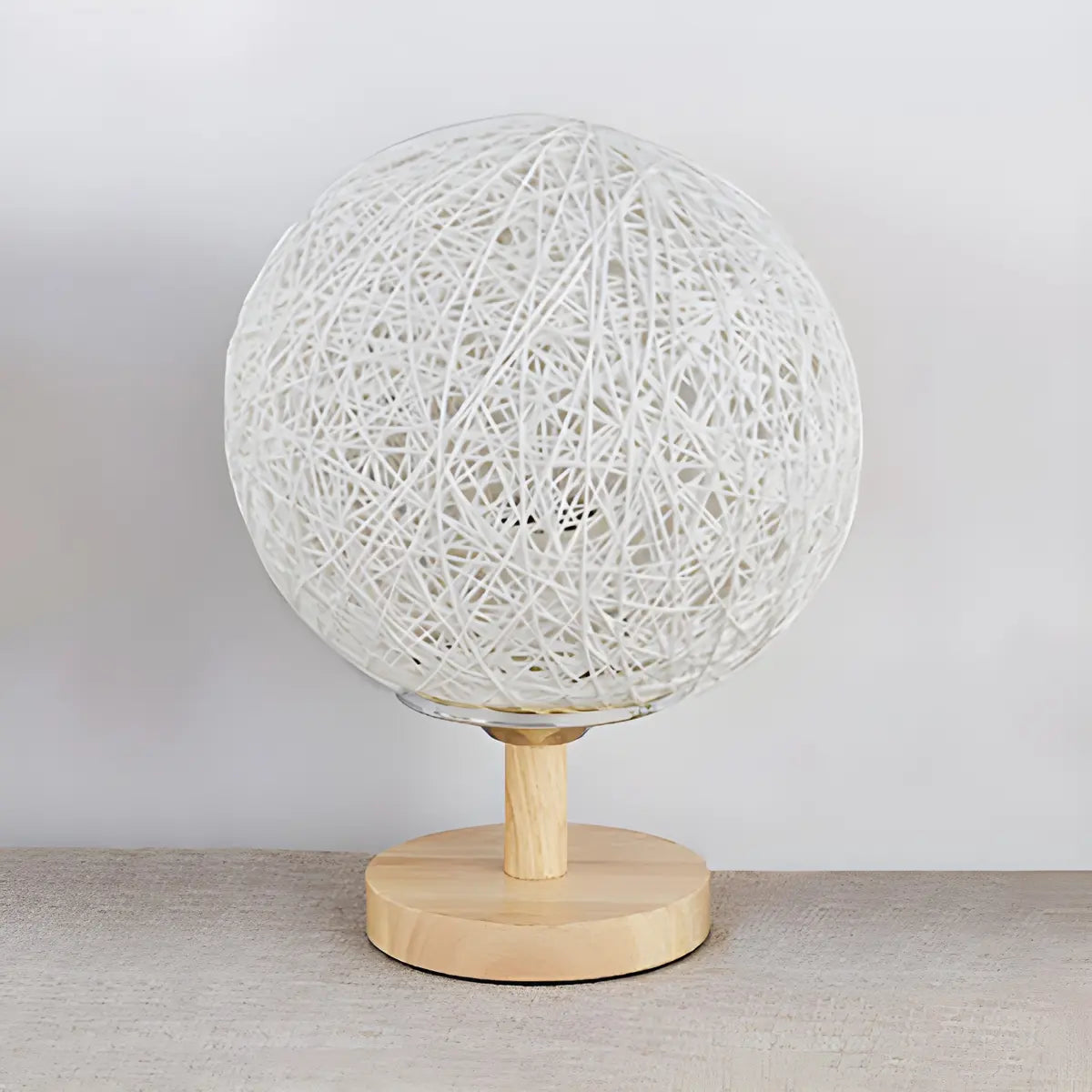 Hand-Woven Rattan Global Shade Wooden Base Table Lamp Image - 15