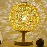 Hand-Woven Rattan Global Shade Wooden Base Table Lamp Image - 18