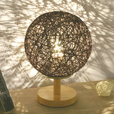 Hand-Woven Rattan Global Shade Wooden Base Table Lamp Image - 23