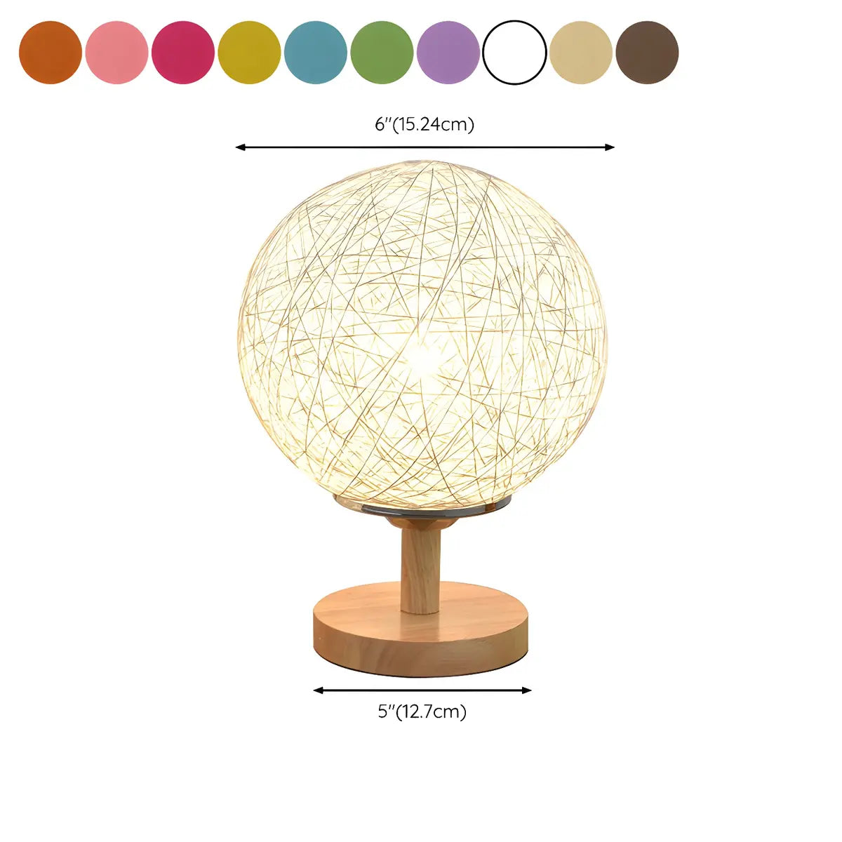 Hand-Woven Rattan Global Shade Wooden Base Table Lamp 