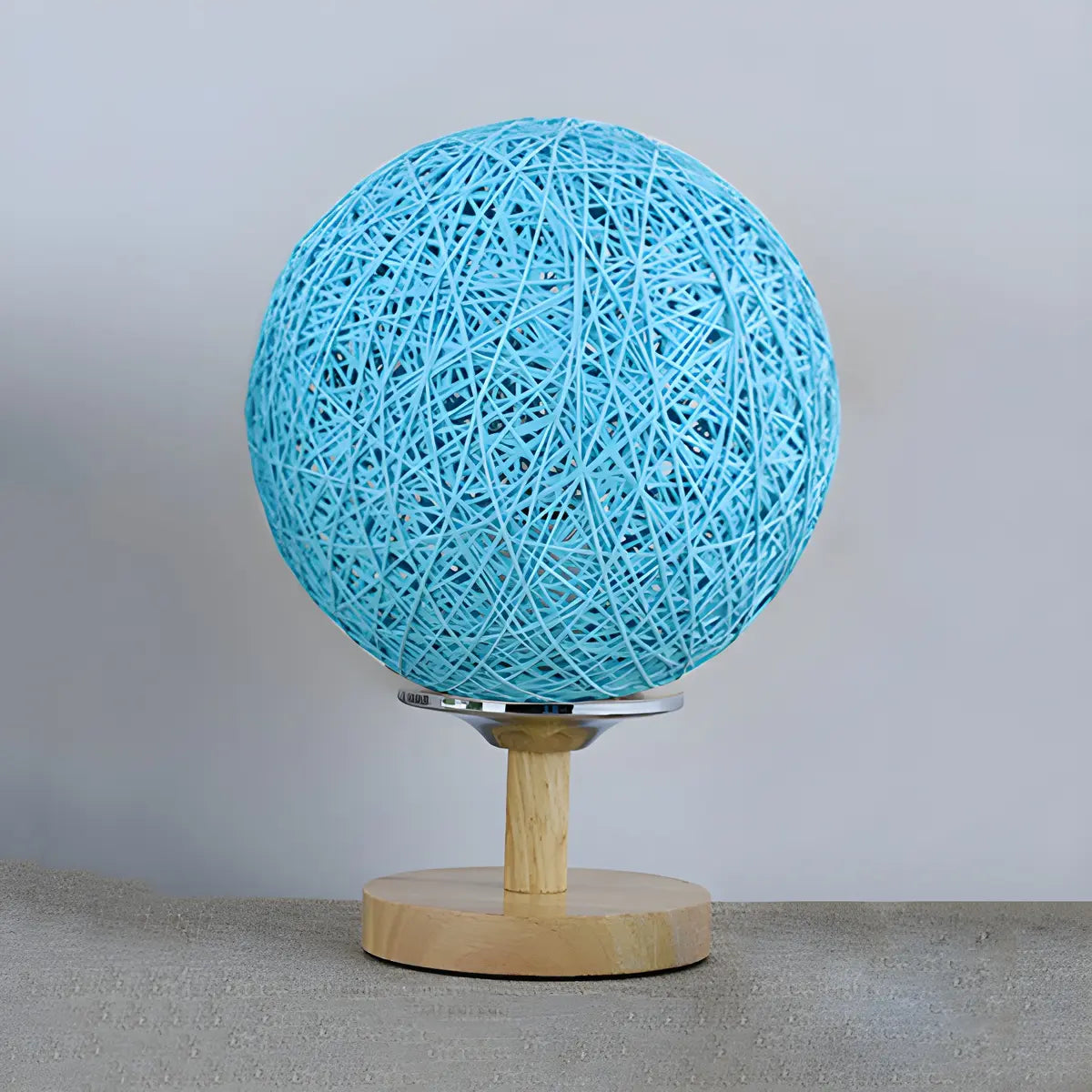 Hand-Woven Rattan Global Shade Wooden Base Table Lamp Image - 8