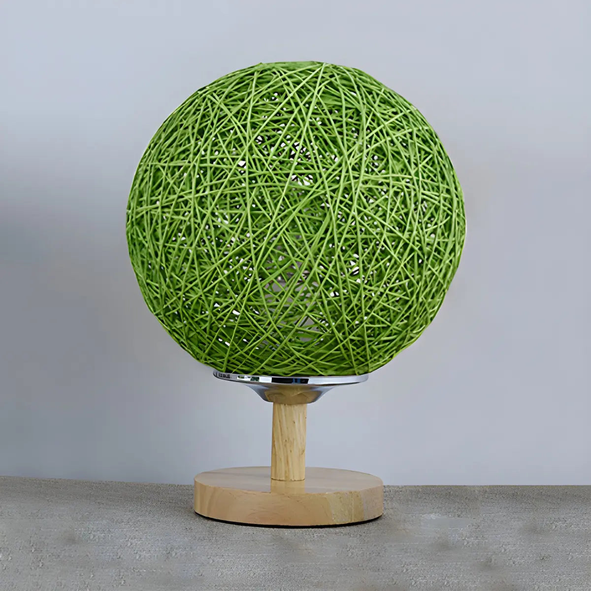 Hand-Woven Rattan Global Shade Wooden Base Table Lamp Image - 9