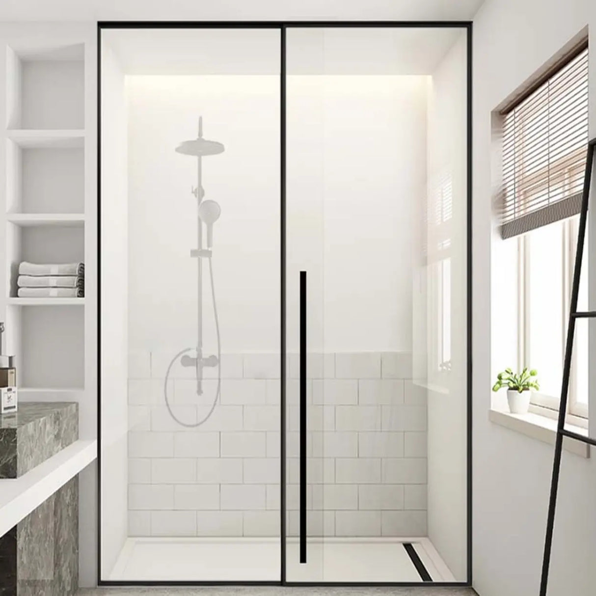 Handle Included Sliding Glass Clear Glass Shower Door Image - 2