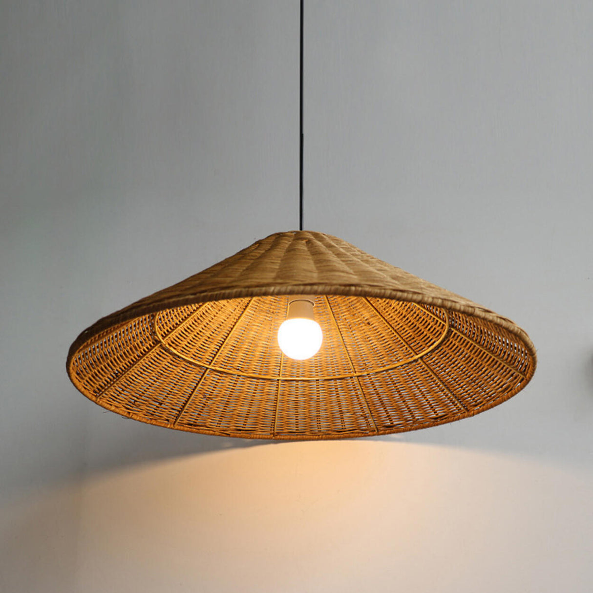 Handwoven Oriental Rattan Cone Pendant Lights Image - 12