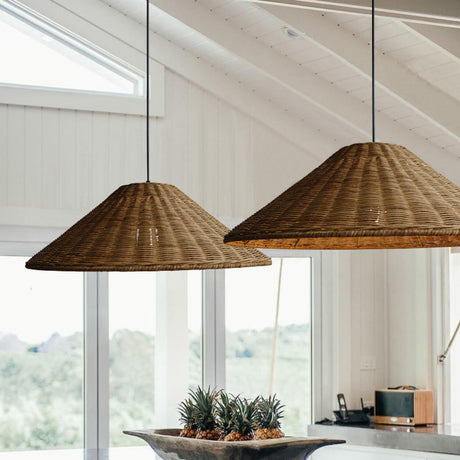 Handwoven Oriental Rattan Cone Pendant Lights Image - 5