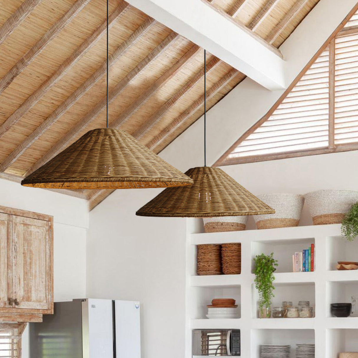 Handwoven Oriental Rattan Cone Pendant Lights Image - 8