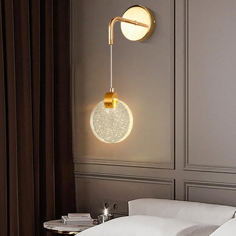 Hanging Crystal Gold Round Bedside LED Wall Sconce Image - 1