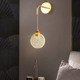 Hanging Crystal Gold Round Bedside LED Wall Sconce Image - 11