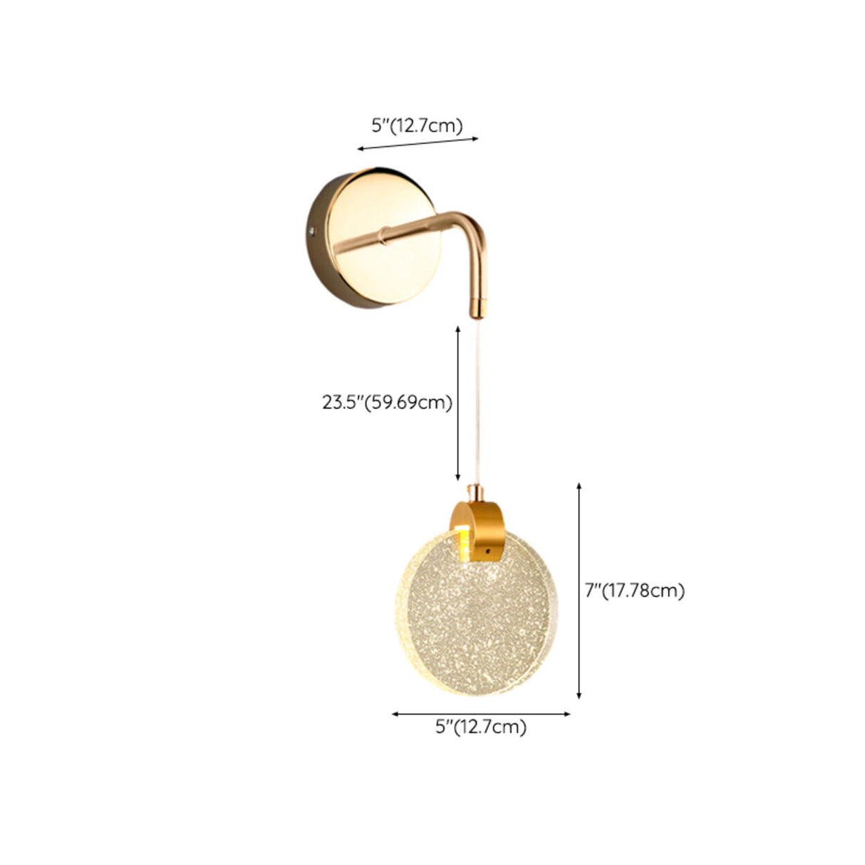 Hanging Crystal Gold Round Bedside LED Wall Sconce 