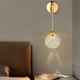 Hanging Crystal Gold Round Bedside LED Wall Sconce Image - 4