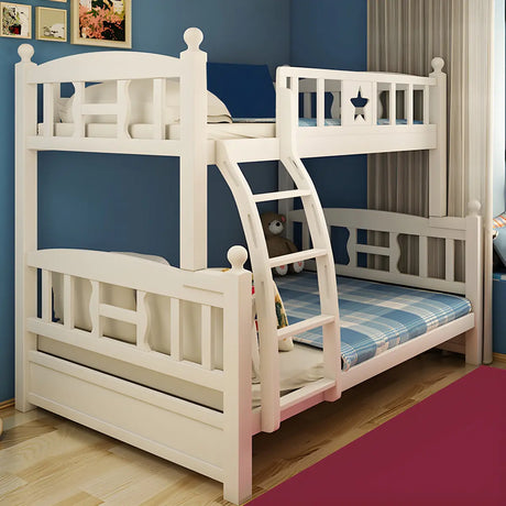 Headboard and Footboard White Wood Bunk Bed with Drawers Image - 1