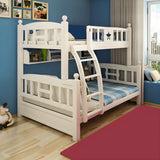 Headboard and Footboard White Wood Bunk Bed with Drawers Image - 11