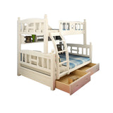 Headboard and Footboard White Wood Bunk Bed with Drawers Image - 15