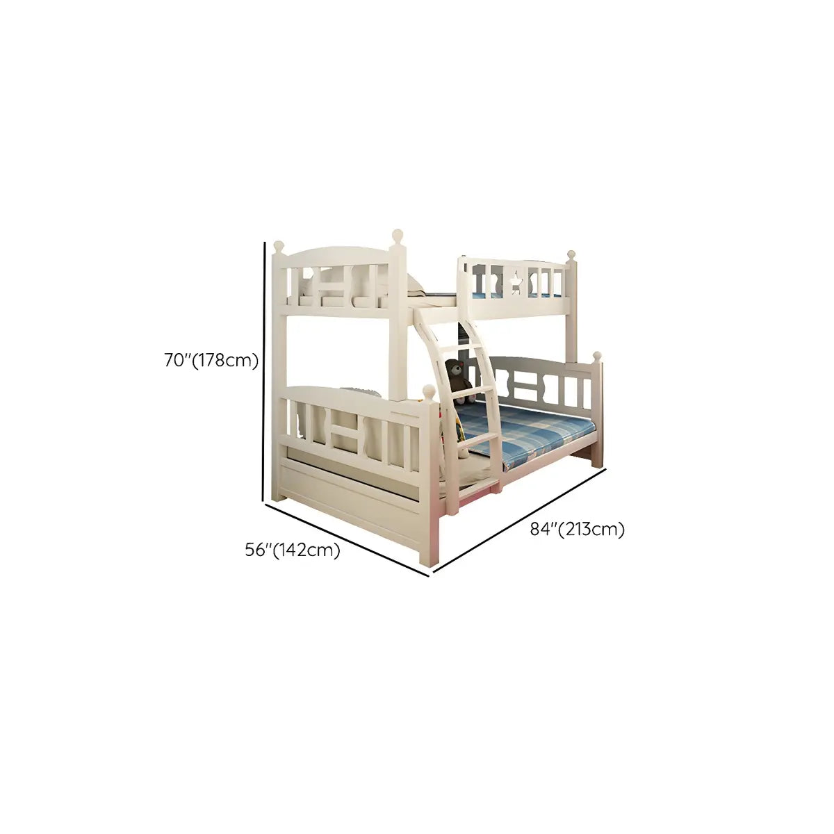 Headboard and Footboard White Wood Bunk Bed with Drawers 