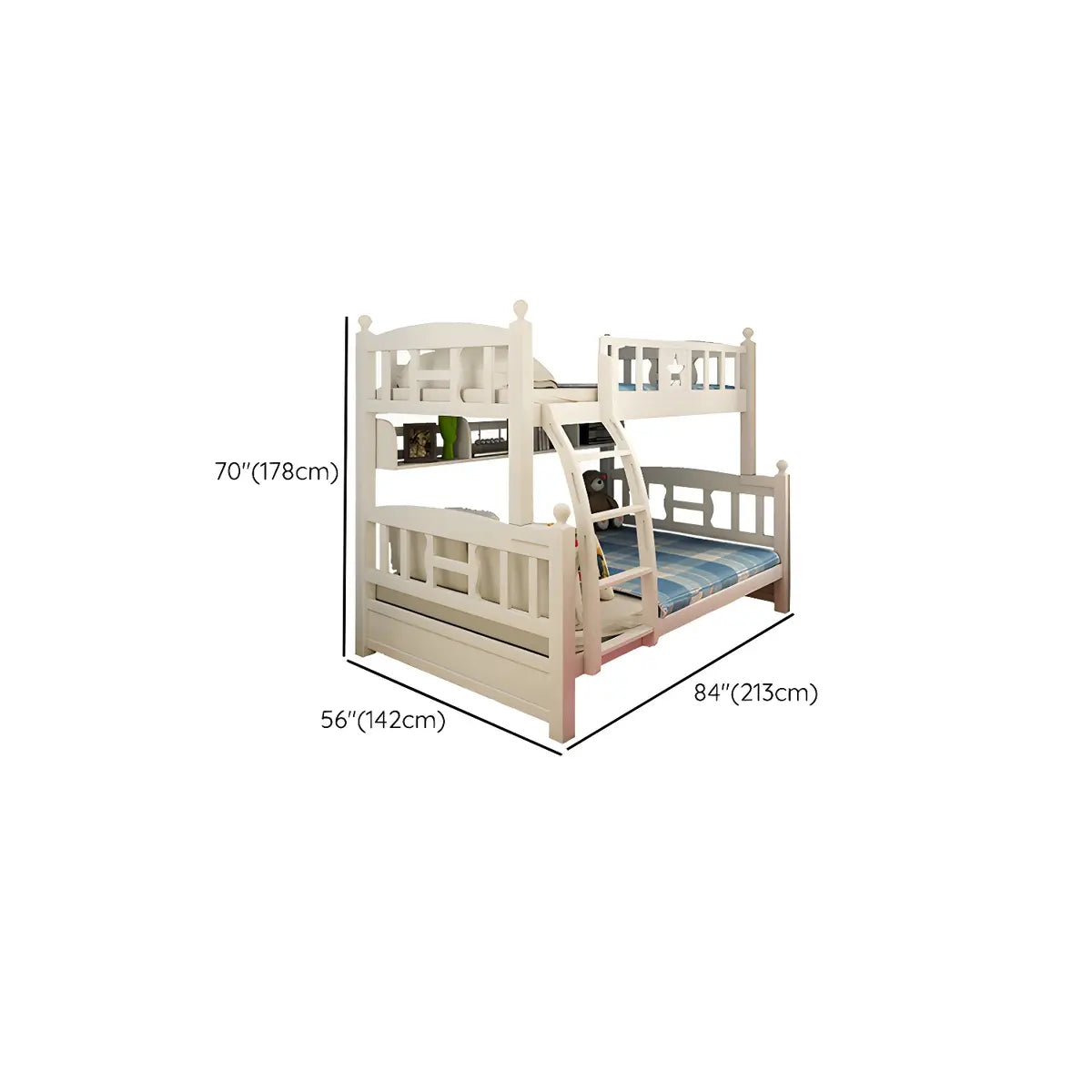 Headboard and Footboard White Wood Bunk Bed with Drawers Image - 17