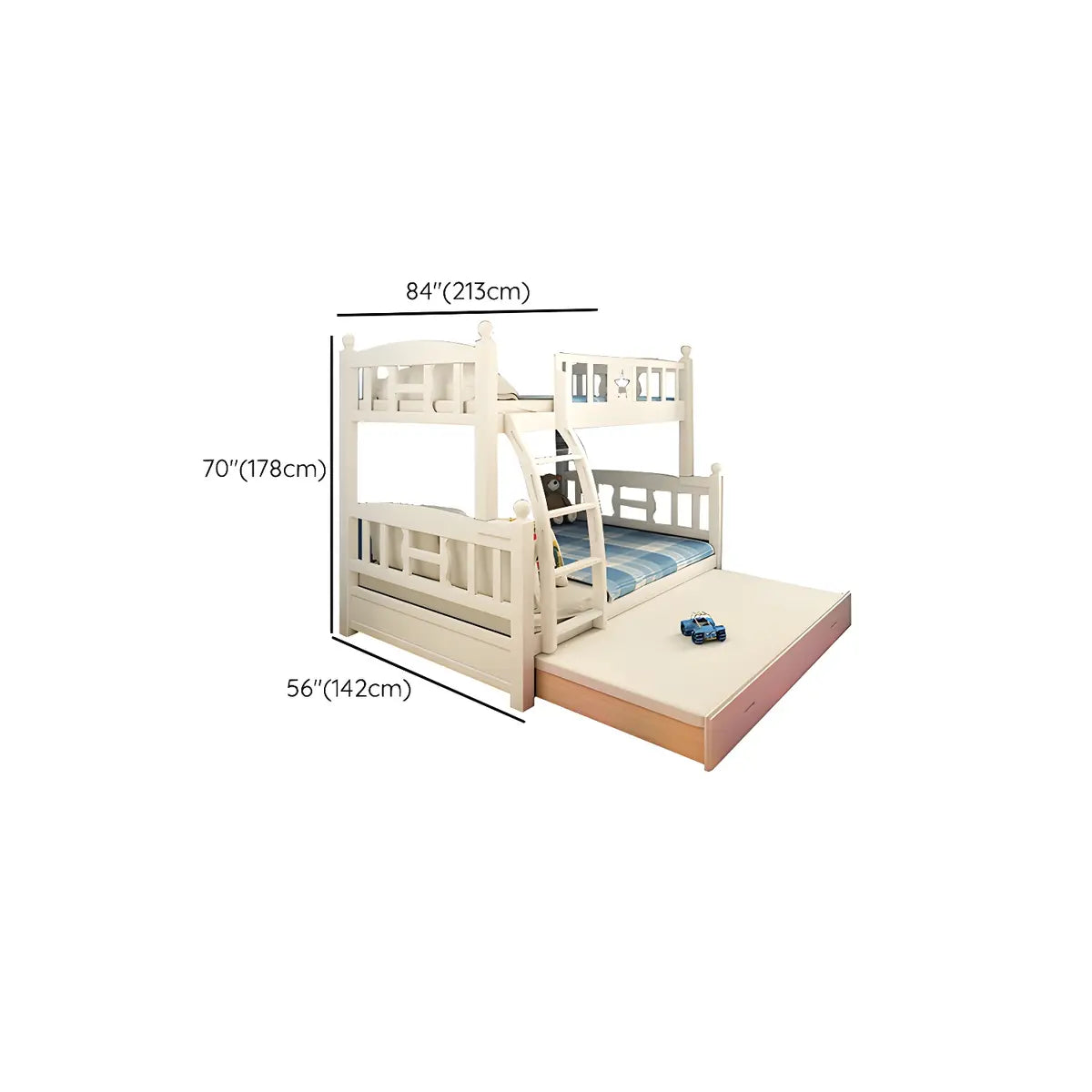 Headboard and Footboard White Wood Bunk Bed with Drawers Image - 19