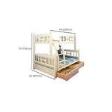 Headboard and Footboard White Wood Bunk Bed with Drawers Image - 24