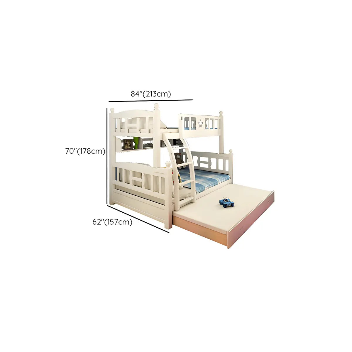 Headboard and Footboard White Wood Bunk Bed with Drawers Image - 26