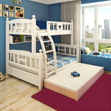 Headboard and Footboard White Wood Bunk Bed with Drawers Image - 4