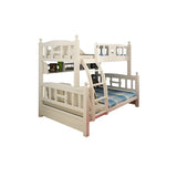 Headboard and Footboard White Wood Bunk Bed with Drawers Image - 5