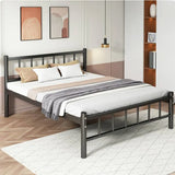 Headboard Rectangular Metal White Queen Open-Frame Bed Image - 4