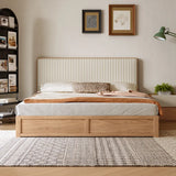 Headboard Wood Natural Queen Storage Bed with Drawers Image - 3