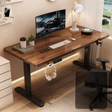 Height-Adjustable Walnut Wood T-Shape Standing Desk Image - 11