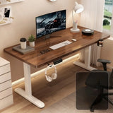 Height-Adjustable Walnut Wood T-Shape Standing Desk Image - 12