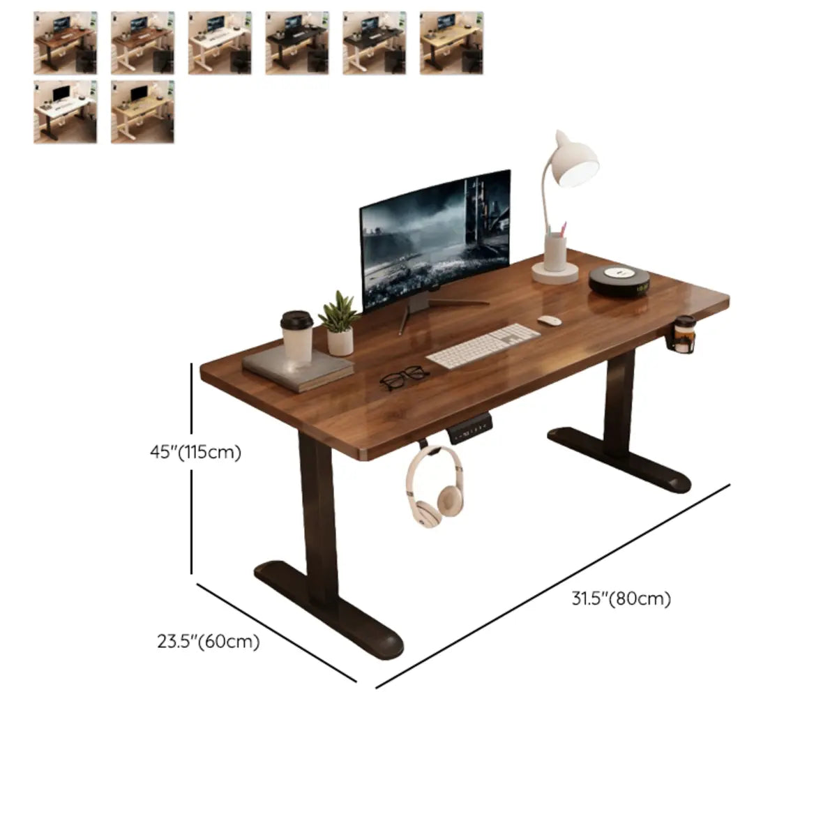 Height-Adjustable Walnut Wood T-Shape Standing Desk 