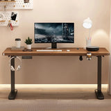 Height-Adjustable Walnut Wood T-Shape Standing Desk Image - 4