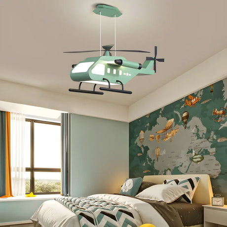 Helicopter Metal Kids Room Green LED Large Chandelier Image - 1