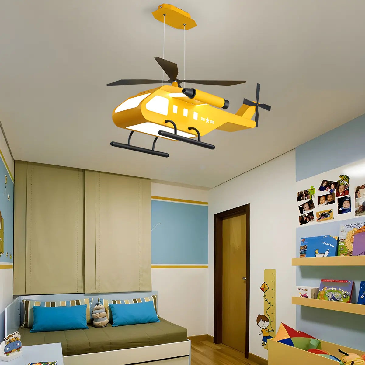 Helicopter Metal Kids Room Green LED Large Chandelier Image - 4