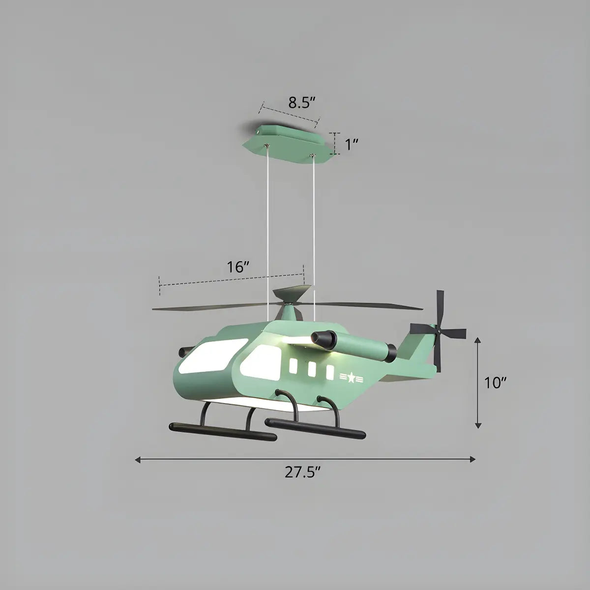 Helicopter Metal Kids Room Green LED Large Chandelier 