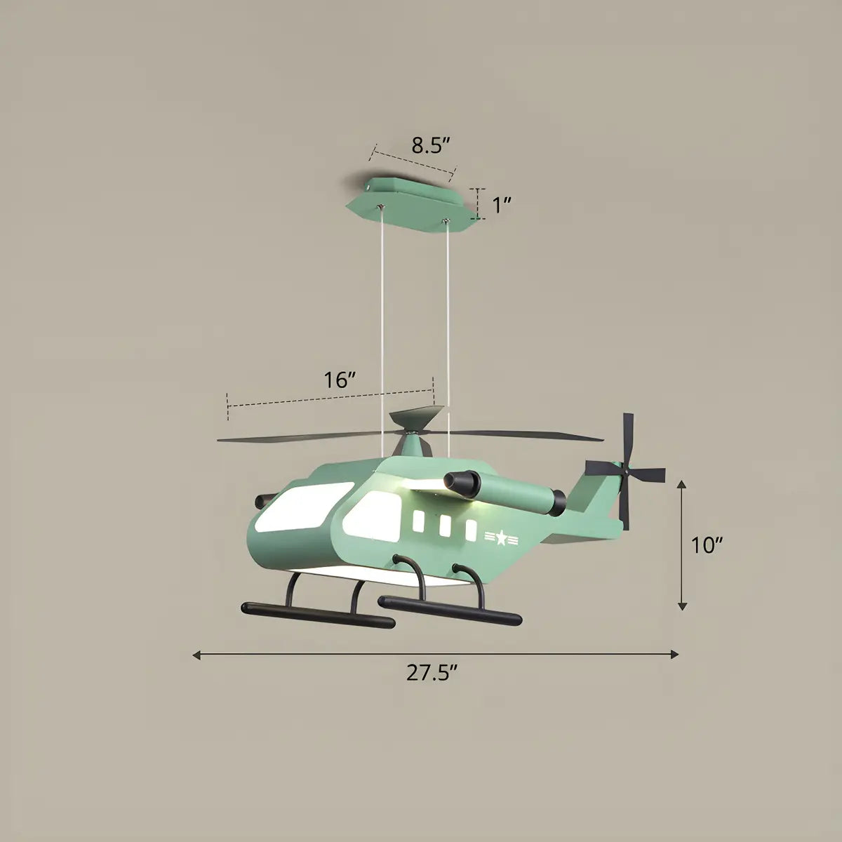 Helicopter Metal Kids Room Green LED Large Chandelier Image - 7