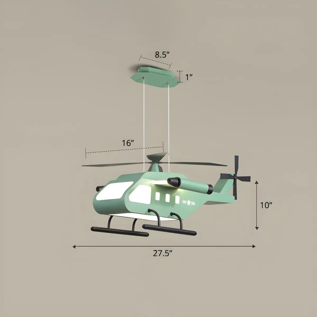 Helicopter Metal Kids Room Green LED Large Chandelier Image - 8