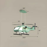 Helicopter Metal Kids Room Green LED Large Chandelier Image - 9