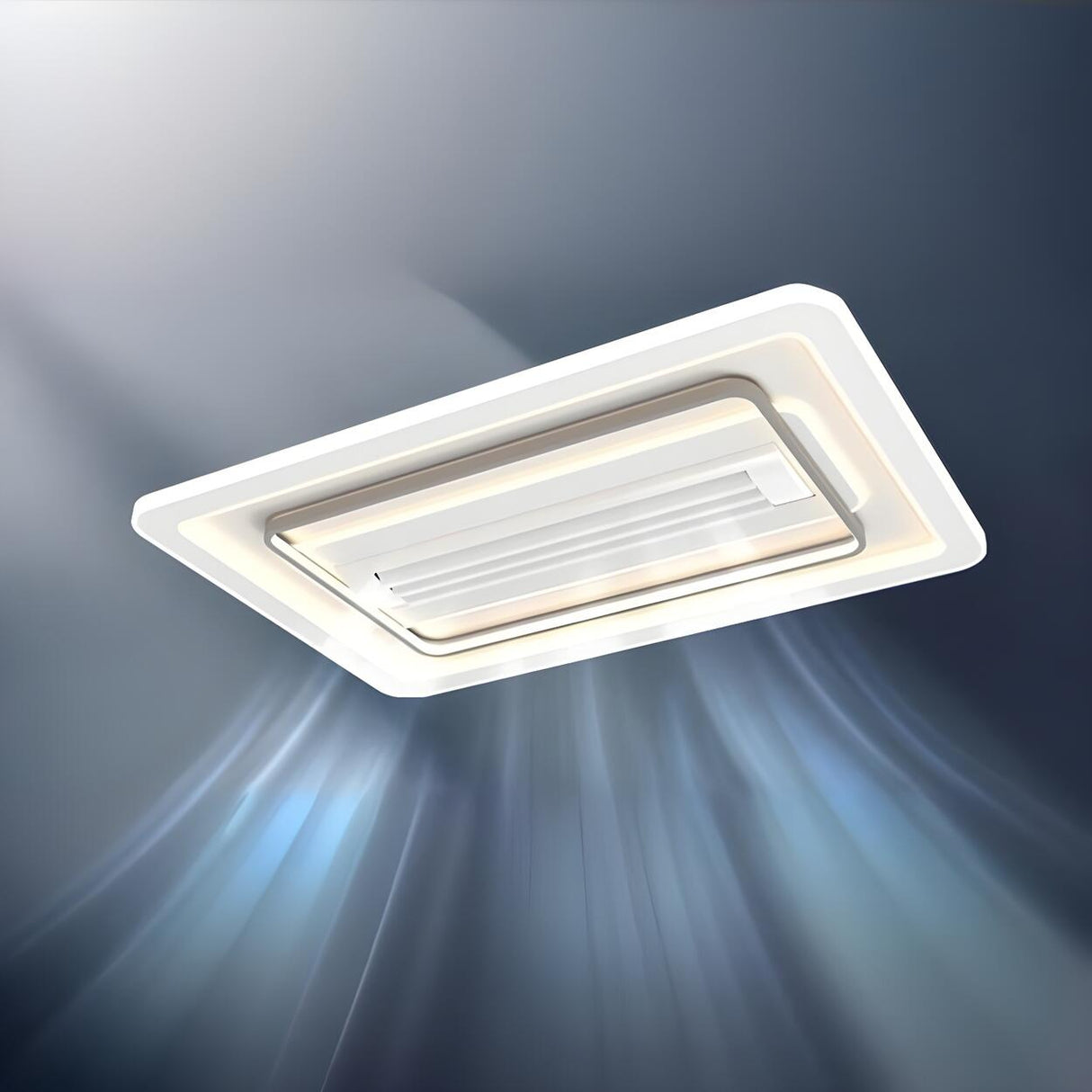 High Power White Square Bladeless Ceiling Fan Light Image - 12