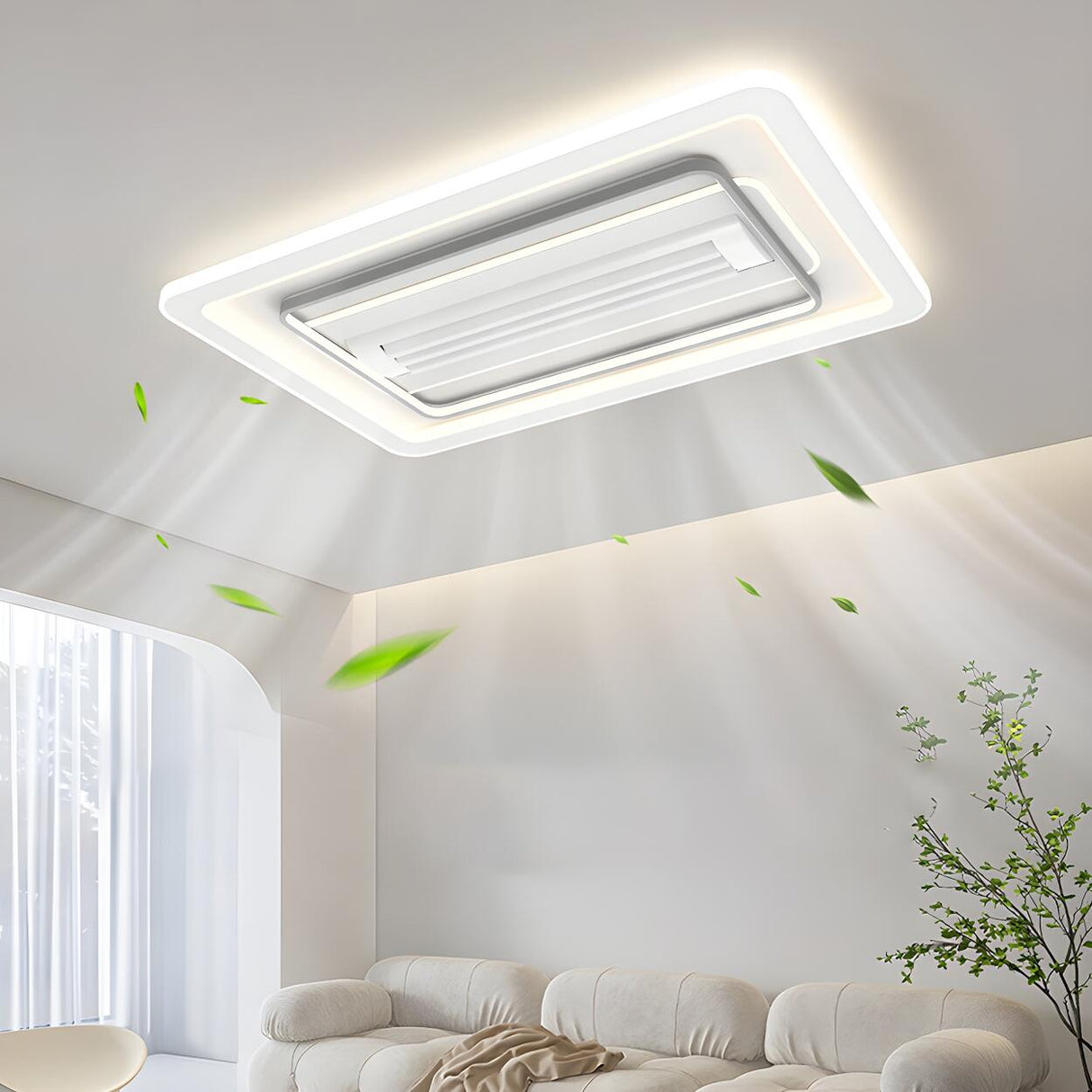 High Power White Square Bladeless Ceiling Fan Light Image - 15