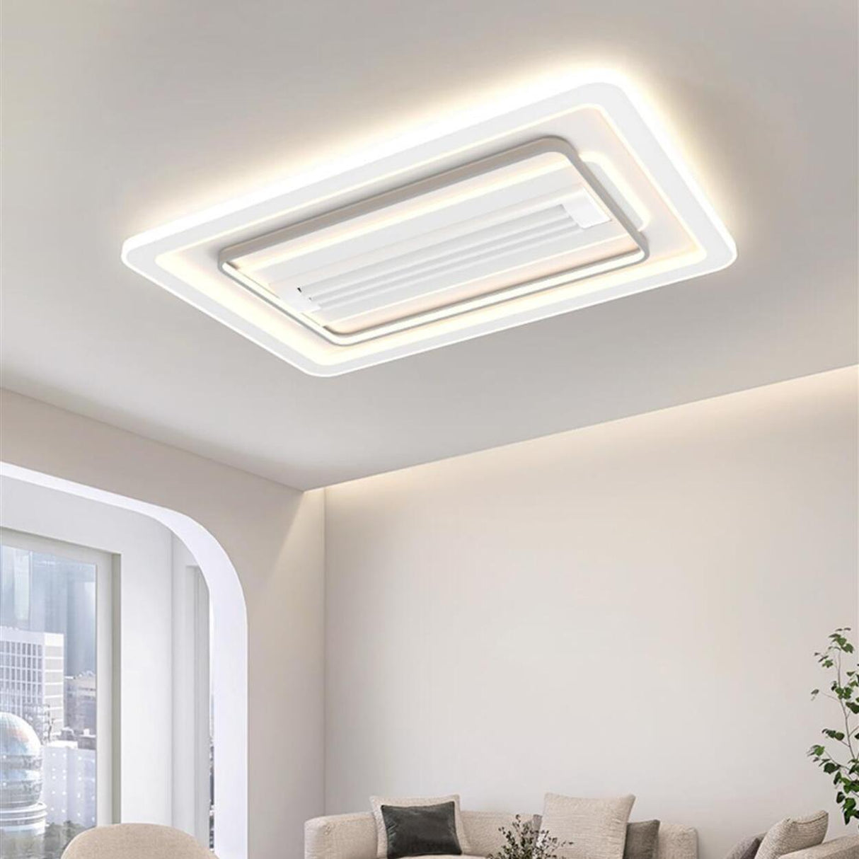 High Power White Square Bladeless Ceiling Fan Light Image - 4